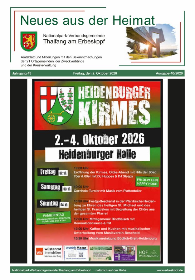 Thalfang aktuell - Amtsblatt VG Thalfang Titelblatt 40/2026