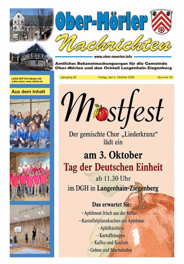 Ober-Mörler Nachrichten Titelblatt 40/2026