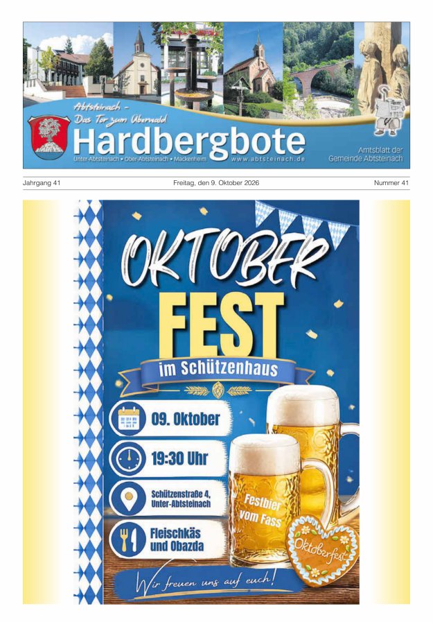Hardbergbote - Mitteilungsblatt der Gemeinde Abtsteinach Titelblatt 41/2026