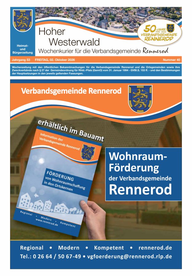Hoher Westerwald - Wochenkurier für die Verbandsgemeinde Rennerod Titelblatt 40/2026