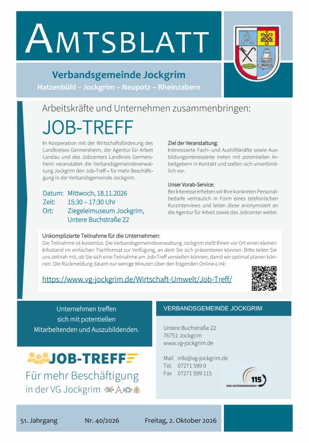 Amtsblatt VG Jockgrim Titelblatt 40/2026