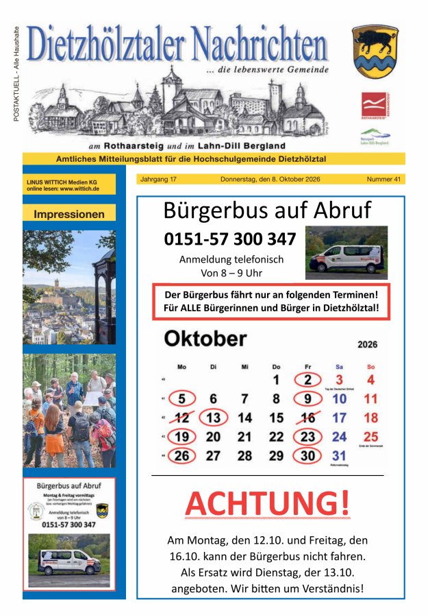 Dietzhölztaler Nachrichten Titelblatt 41/2026