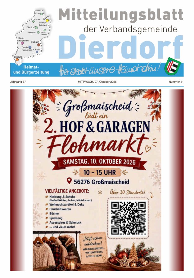 Mitteilungsblatt der Verbandsgemeinde Dierdorf Titelblatt 41/2026