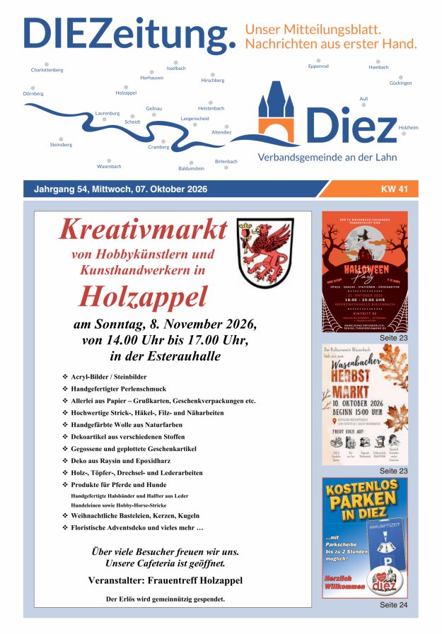 DIEZeitung - Mitteilungsblatt der Verbandsgemeinde Diez  Titelblatt 41/2026