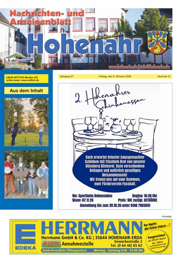 Nachrichten- und Anzeigenblatt für die Gemeinde Hohenahr Titelblatt 41/2026
