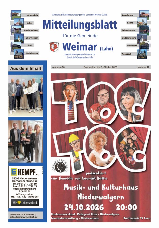 Mitteilungsblatt für die Gemeinde Weimar Titelblatt 41/2026