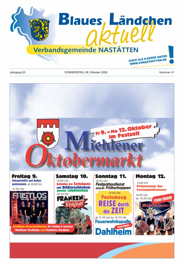 Blaues Ländchen aktuell - Heimat- u Bürgerzeitung VG Nastätten Titelblatt 41/2026