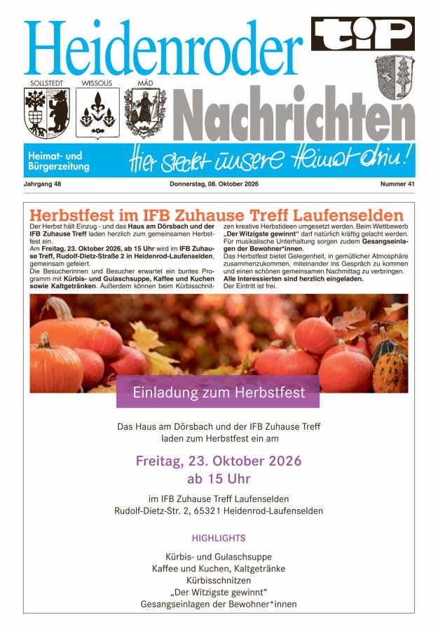 "tip" Heidenroder Nachrichten Titelblatt 41/2026