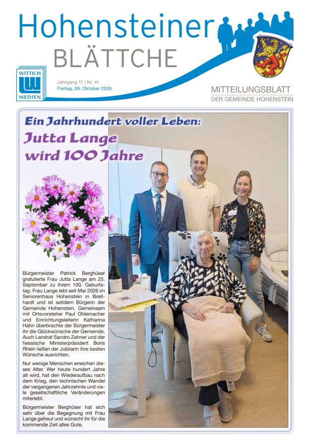 Hohensteiner Blättche Titelblatt 41/2026