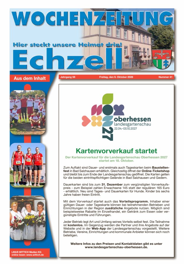 Wochenzeitung für die Gemeinde Echzell Titelblatt 41/2026