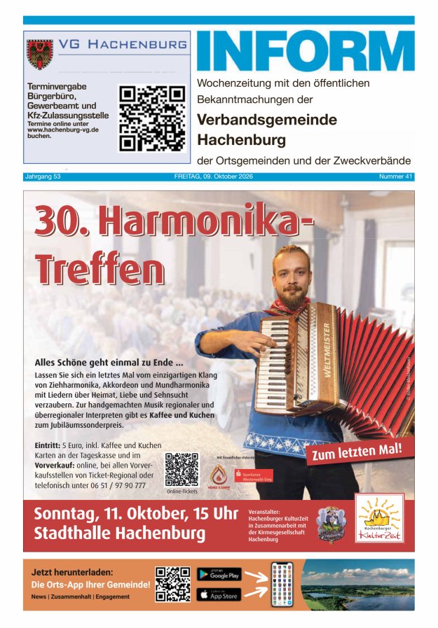 INFORM - Wochenzeitung der Verbandsgemeinde Hachenburg Titelblatt 41/2026