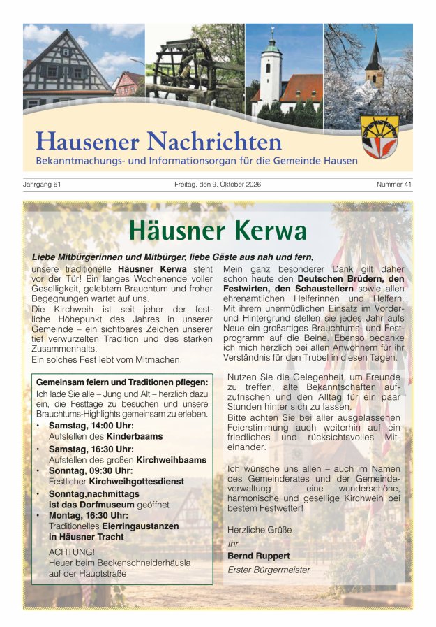 Hausener Nachrichten Titelblatt 41/2026