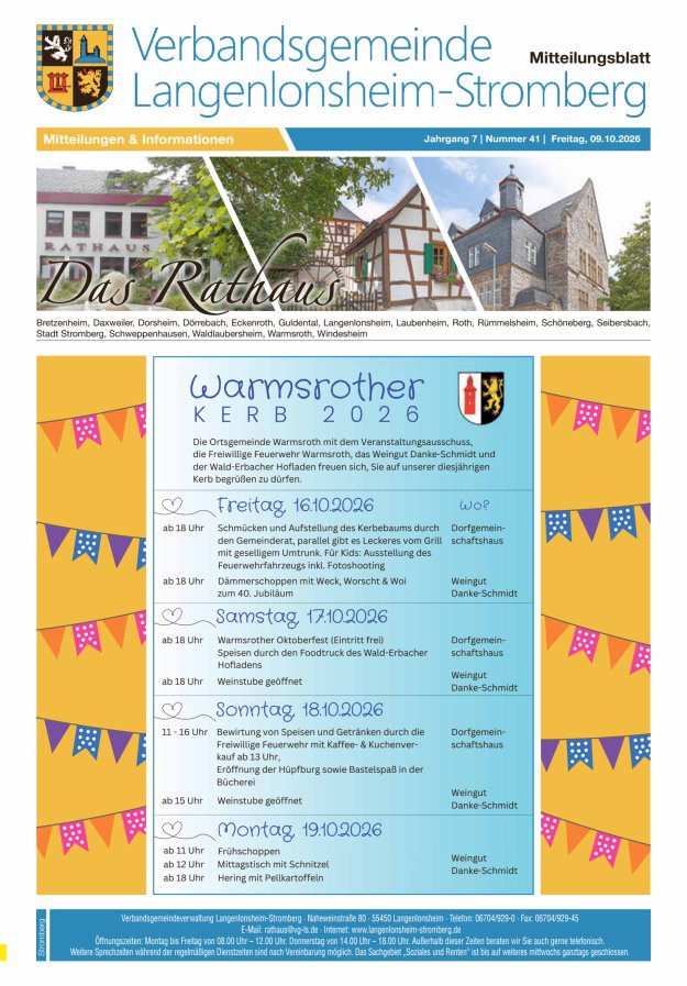 Das Rathaus - MTB d VG Langenlonsheim-Stromberg  Titelblatt 40/2026
