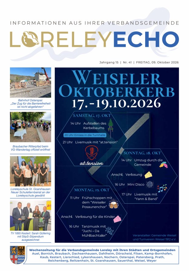 Loreley-Echo - Mitteilungsblatt der Verbandsgemeinde Loreley Titelblatt 41/2026