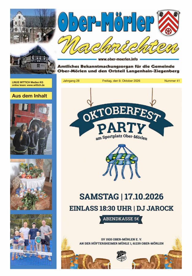 Ober-Mörler Nachrichten Titelblatt 41/2026