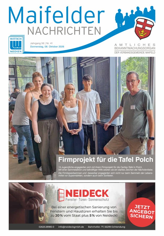 Maifelder Nachrichten - Wochenzeitung der Verbandsgemeinde Maifeld Titelblatt 41/2026