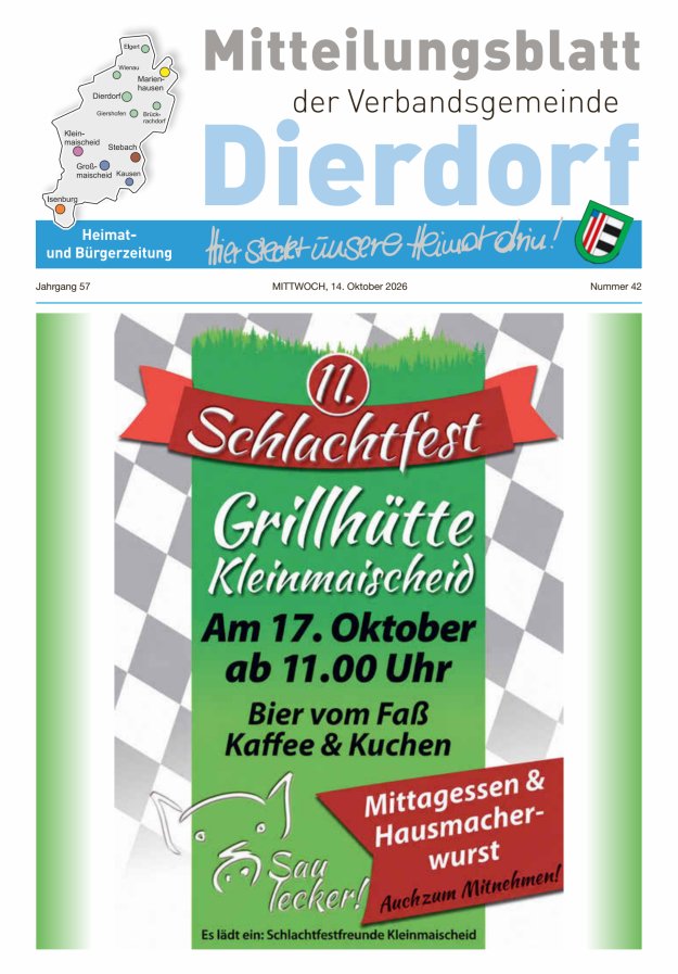 Mitteilungsblatt der Verbandsgemeinde Dierdorf Titelblatt 42/2026