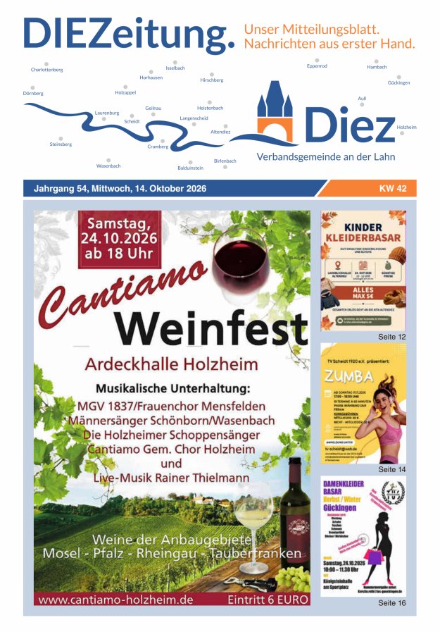 DIEZeitung - Mitteilungsblatt der Verbandsgemeinde Diez  Titelblatt 42/2026