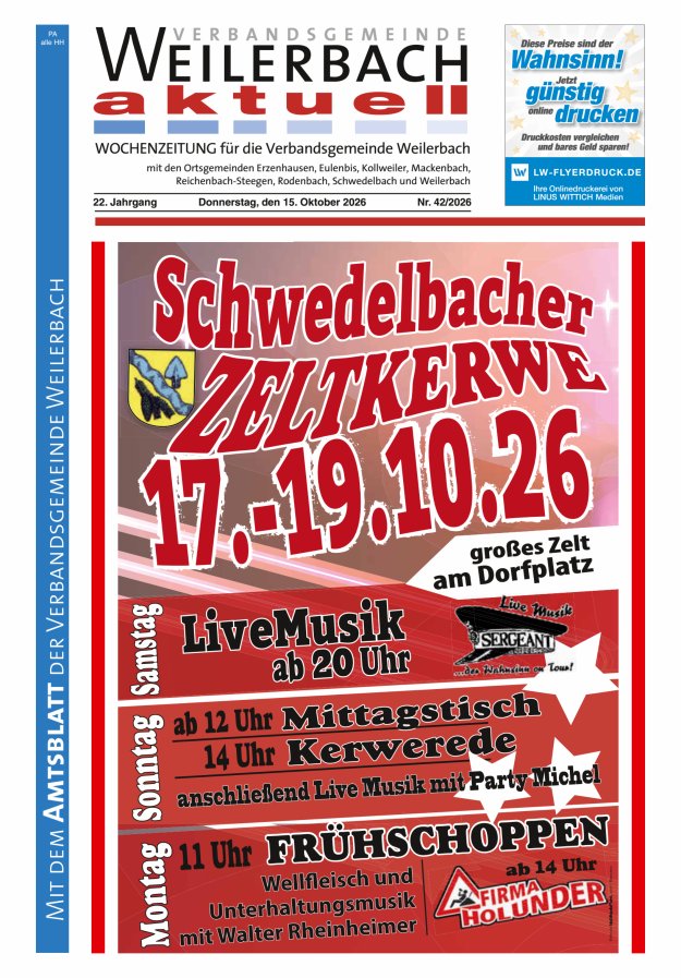 Verbandsgemeinde Weilerbach aktuell Titelblatt 42/2026