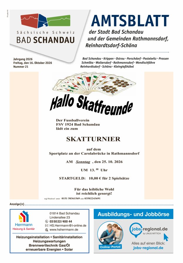Amtsblatt der Stadt Bad Schandau und der Gemeinden Titelblatt 21/2026