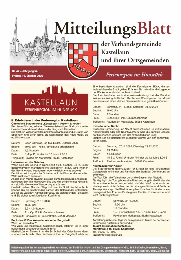 Mitteilungsblatt Kastellaun Titelblatt 42/2026