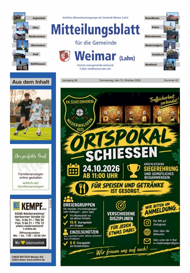 Mitteilungsblatt für die Gemeinde Weimar Titelblatt 42/2026