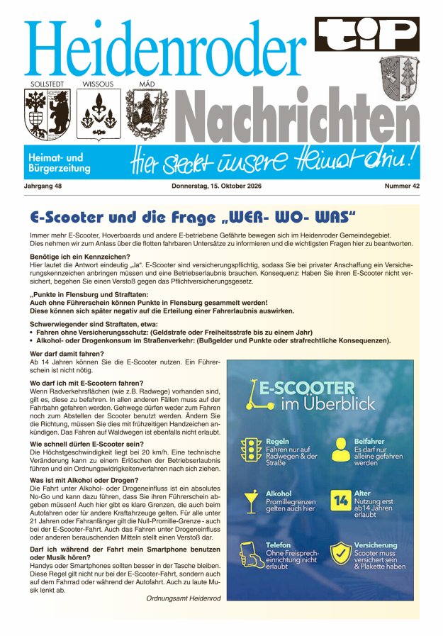 "tip" Heidenroder Nachrichten Titelblatt 42/2026