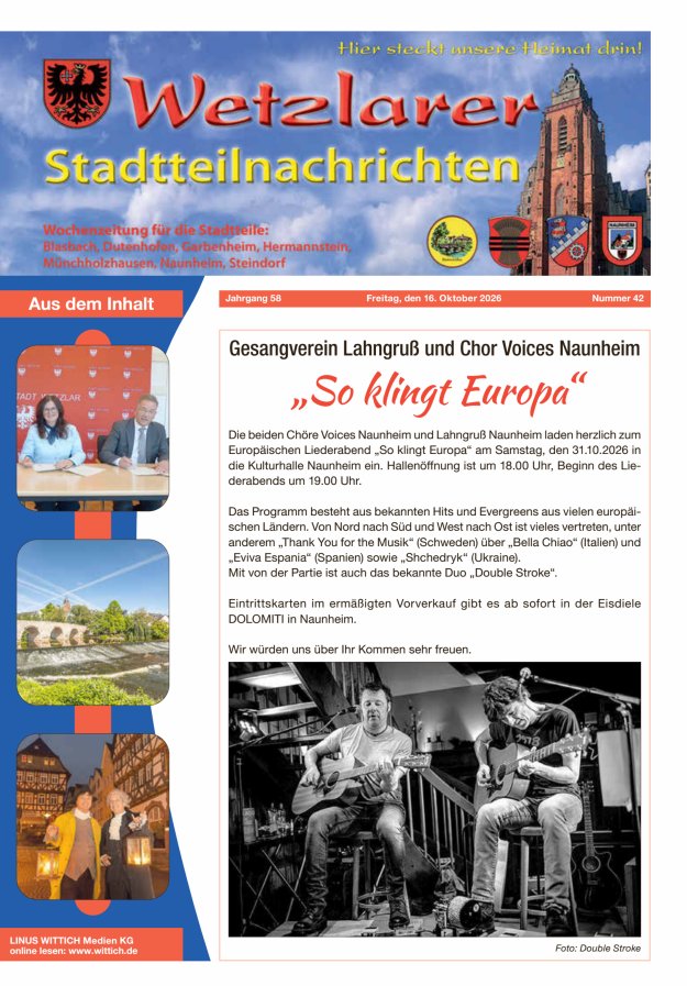 Wetzlarer Stadtteilnachrichten Titelblatt 42/2026