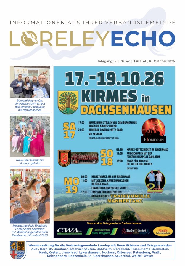 Loreley-Echo - Mitteilungsblatt der Verbandsgemeinde Loreley Titelblatt 42/2026