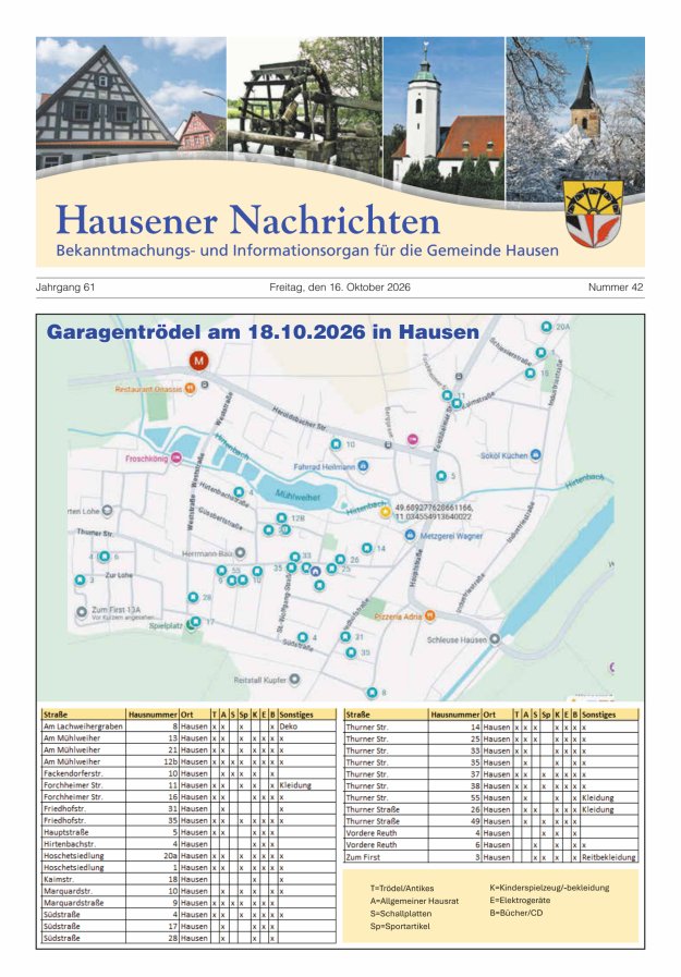 Hausener Nachrichten Titelblatt 42/2026