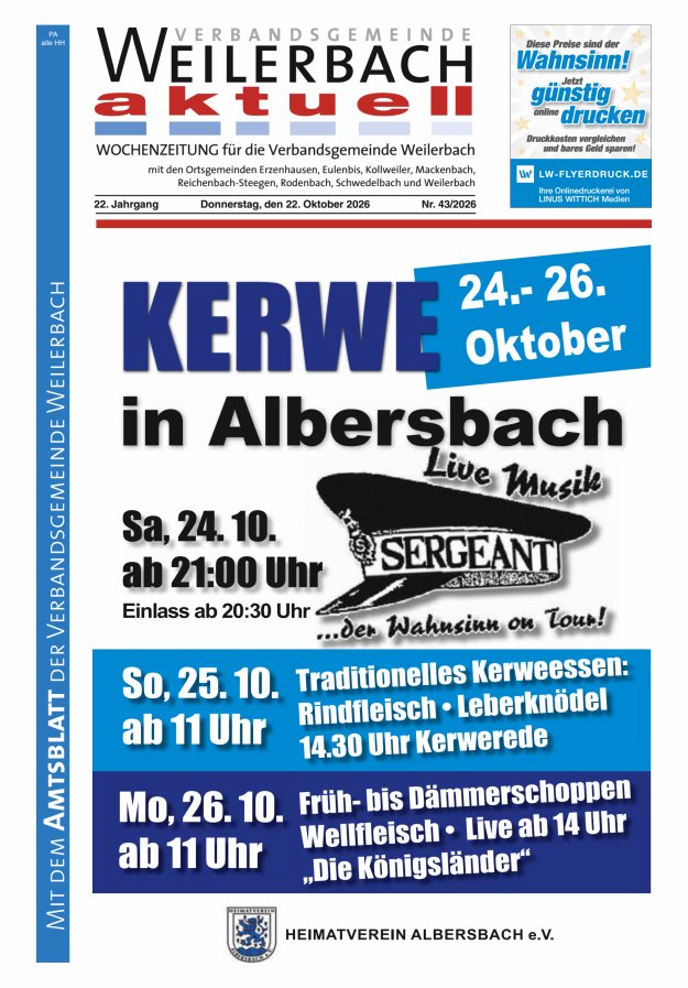 Verbandsgemeinde Weilerbach aktuell Titelblatt 43/2026
