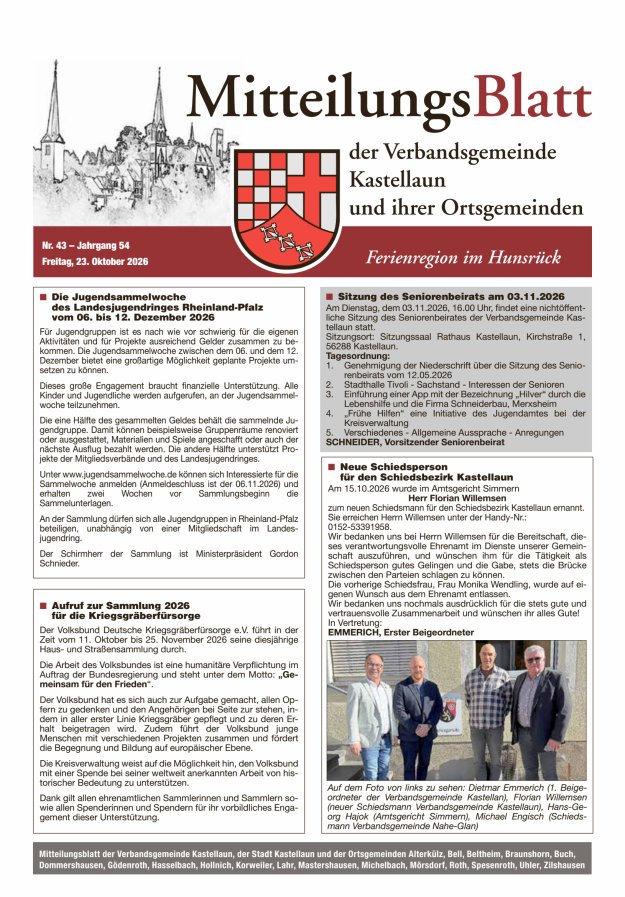 Mitteilungsblatt Kastellaun Titelblatt 43/2026