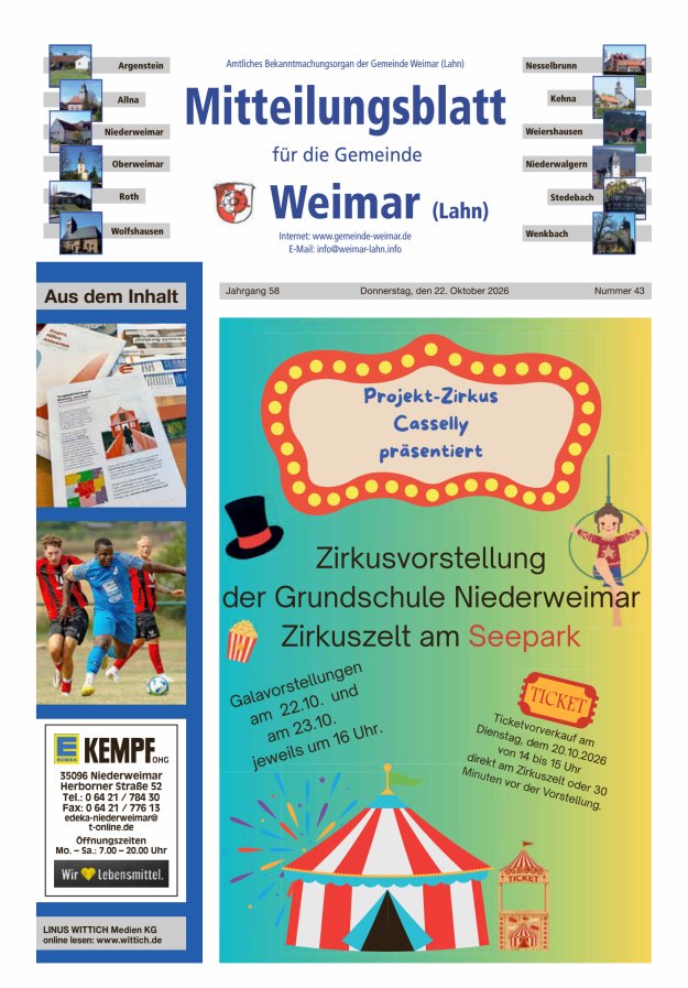 Mitteilungsblatt für die Gemeinde Weimar Titelblatt 43/2026