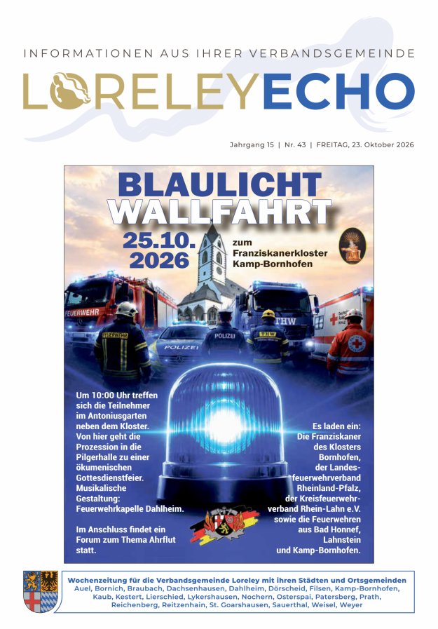 Loreley-Echo - Mitteilungsblatt der Verbandsgemeinde Loreley Titelblatt 43/2026