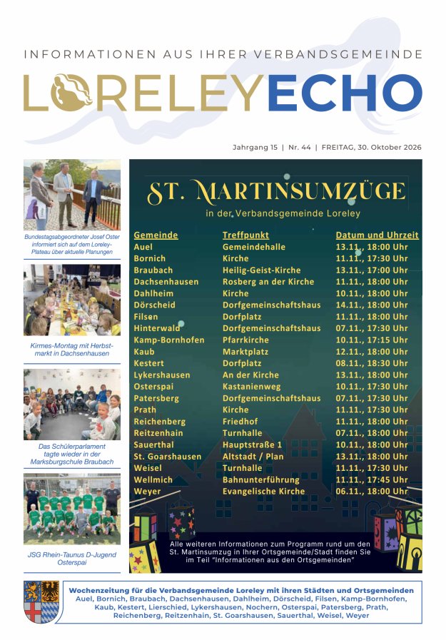 Loreley-Echo - Mitteilungsblatt der Verbandsgemeinde Loreley Titelblatt 44/2026