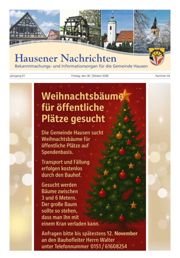 Hausener Nachrichten Titelblatt 44/2026