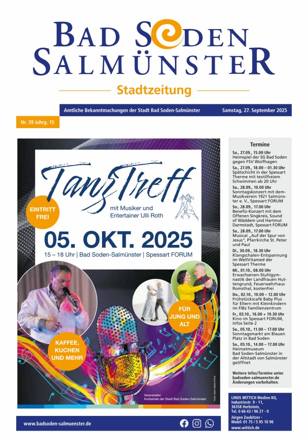 Titelblatt Bad Soden-Salmünster aktuell - Bürger- und Gästezeitung Ausgabe: 18/2024