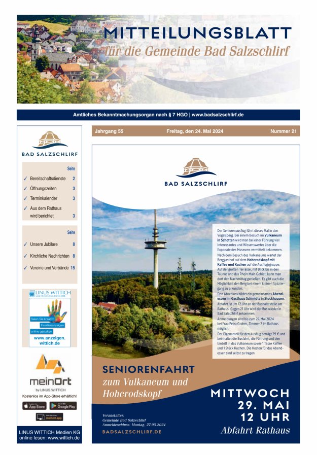 Titelblatt Amtliches Bekanntmachungsorgan der Gemeinde Bad Salzschlirf Ausgabe: 18/2024