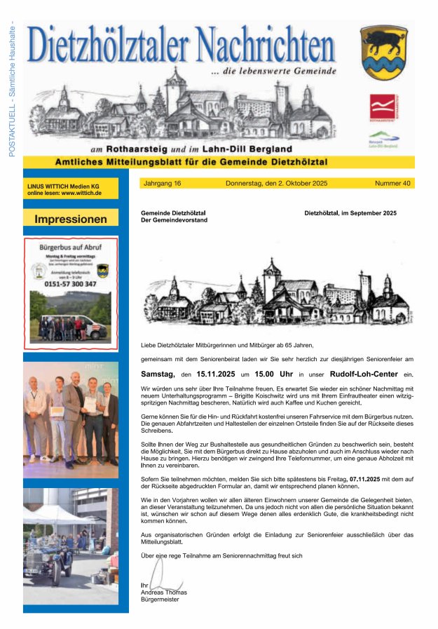 Titelblatt Dietzhölztaler Nachrichten