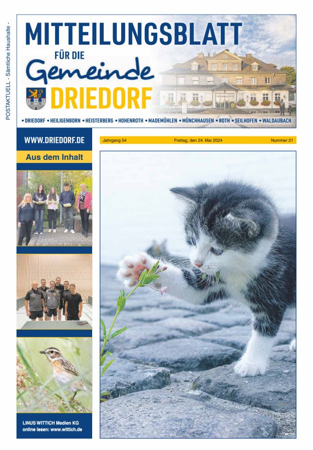 Titelblatt Mitteilungsblatt für die Gemeinde Driedorf Ausgabe: 19/2024