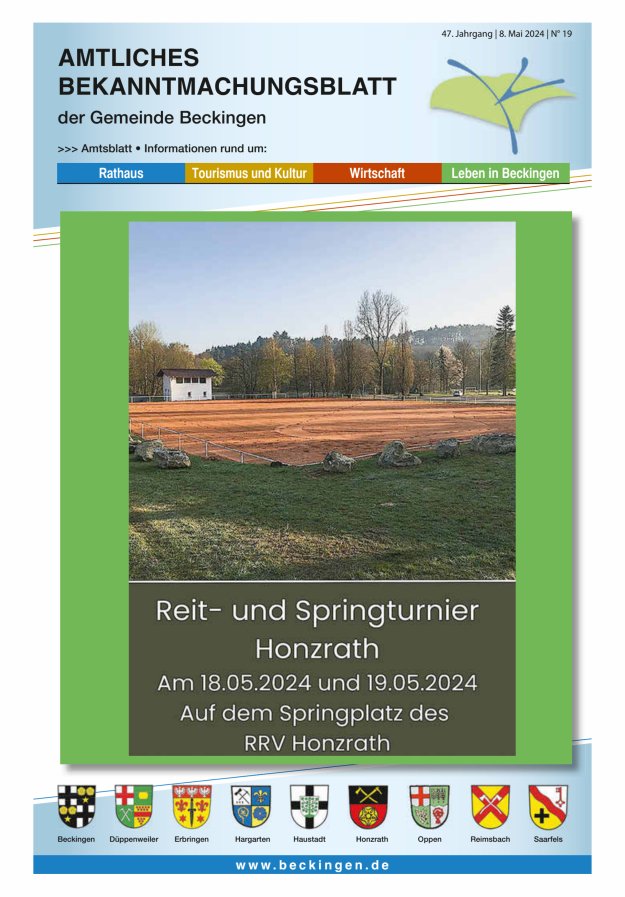 Titelblatt Amtsblatt Beckingen Ausgabe: 18/2024