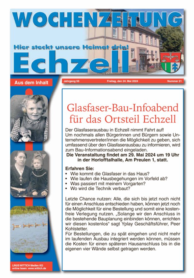 Titelblatt Wochenzeitung für die Gemeinde Echzell Ausgabe: 20/2024