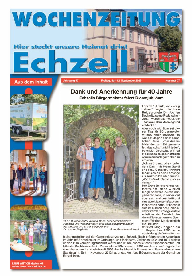 Titelblatt Wochenzeitung für die Gemeinde Echzell Ausgabe: 18/2024