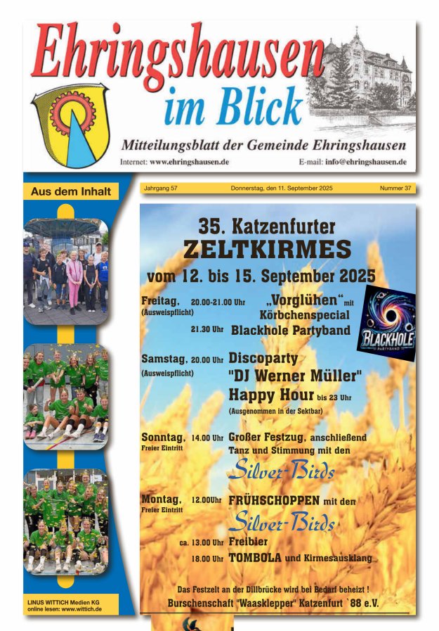 Titelblatt Mitteilungsblatt der Gemeinde Ehringshausen Ausgabe: 18/2024