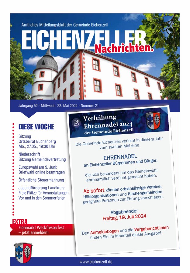 Titelblatt Amtliches Mitteilungsblatt der Gemeinde Eichenzell Ausgabe: 18/2024