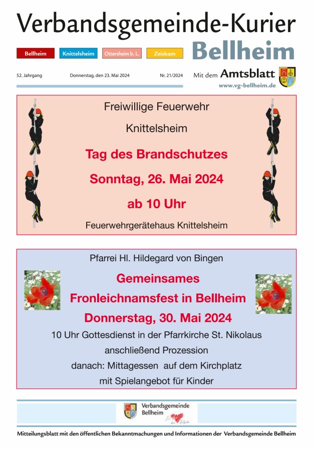 Titelblatt Verbandsgemeinde-Kurier Bellheim Ausgabe: 18/2024