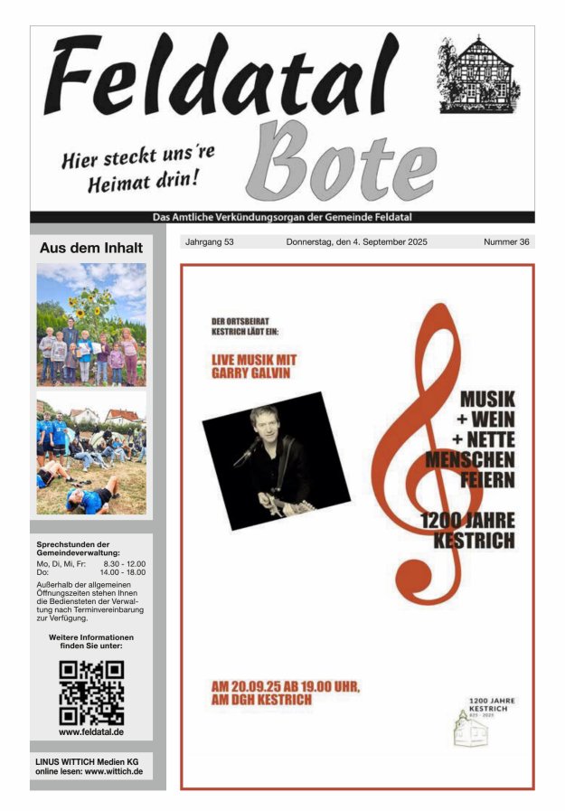 Titelblatt Das Amtliche Verkündungsorgan der Gemeinde Feldatal