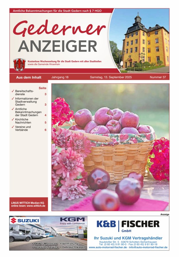 Titelblatt Gederner ANZEIGER Ausgabe: 19/2024