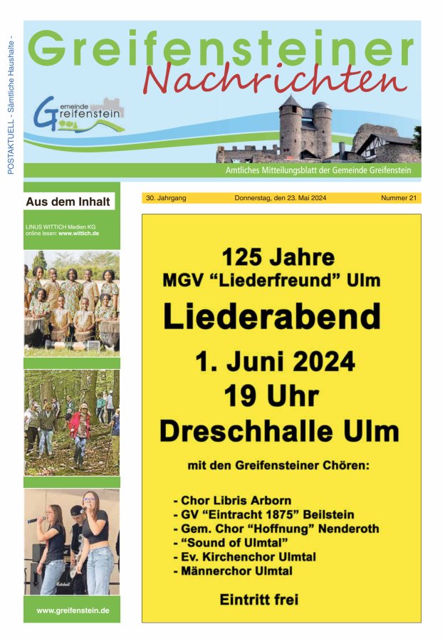Titelblatt Mitteilungsblatt der Gemeinde Greifenstein Ausgabe: 20/2024