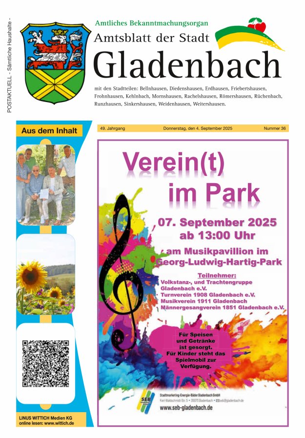 Titelblatt Amtsblatt der Stadt Gladenbach Ausgabe: 20/2024